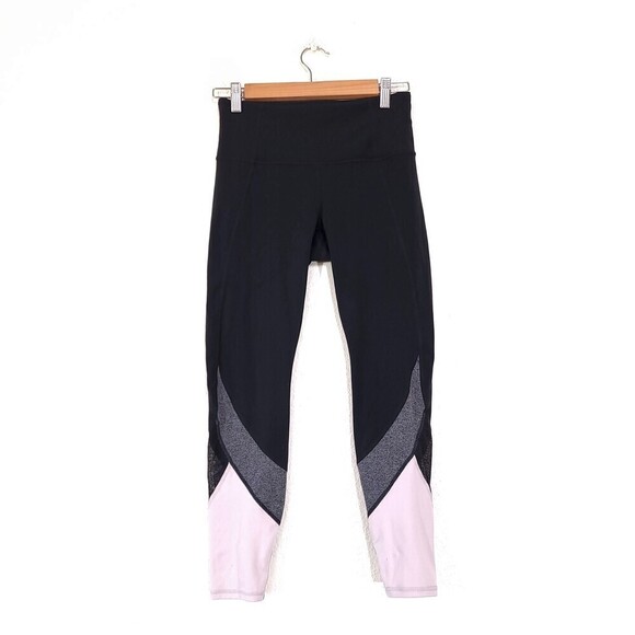 ATHLETA Colorblock Salutation 7/8 Ankle Cropped Leggings Sporty Black Mesh Pink - Picture 2 of 13